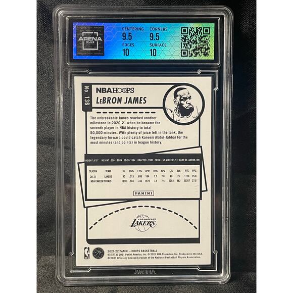 2021 LeBron James Teal Explosion #136 Panini Hoops ArenaClub Graded GEM MINT 10 - Picture 3 of 4